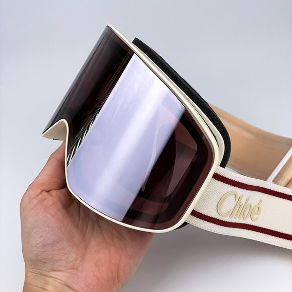 Chloé CH0072S 001 – White Beige Ski Mask Sunglasses Violet Mirror ZEISS Lens - Picture 7 of 16